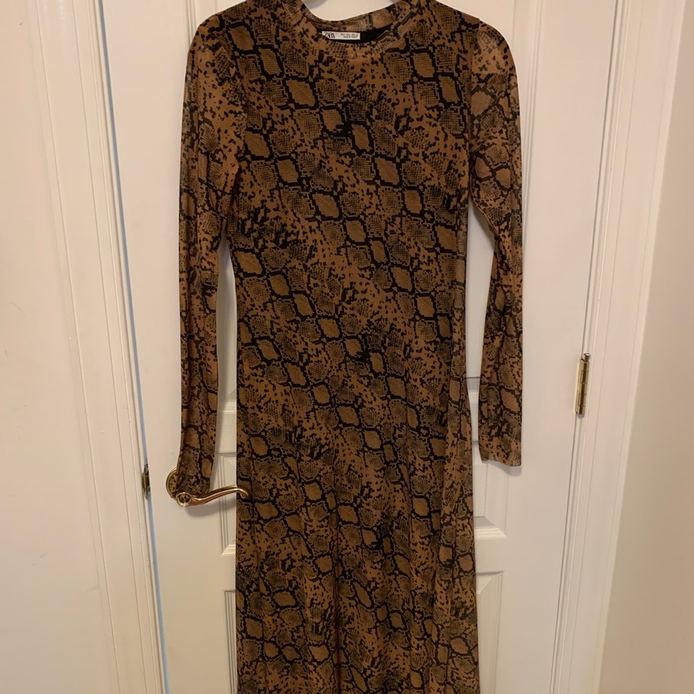 Zara chiffon snakeskin printed midi dress